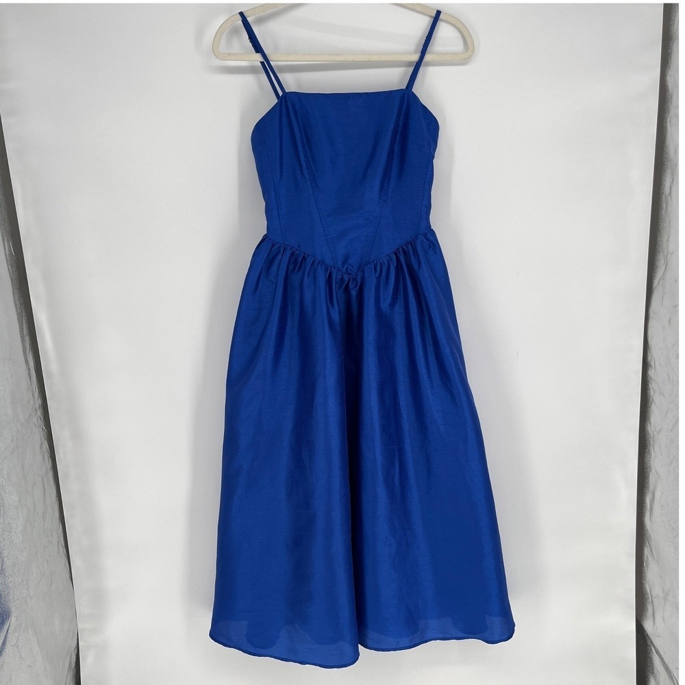 Hutch Royal Blue Midi Dress Medium Spaghetti Strap Fit Flare Wedding Guest - Picture 2 of 8